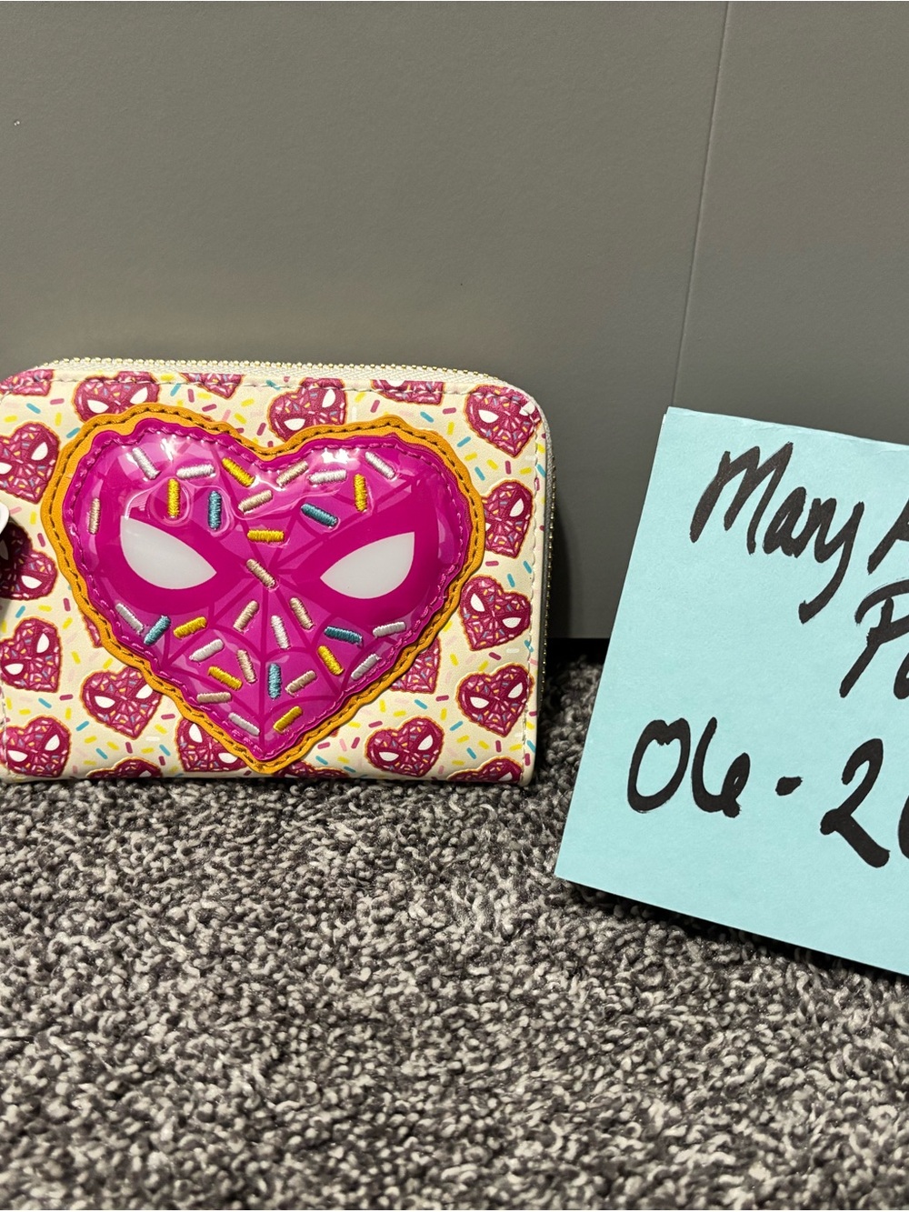 Loungefly Spider Man Pink Donut Heart Zip Wallet with Sprinkles